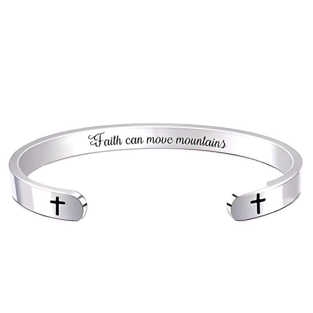 NWT NIB “FAITH CAN MOVE MOUNTAINS” STAINLESS STEEL BRACELET